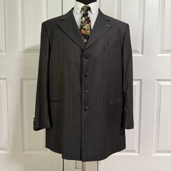 Caravelli Men's Pinstriped Superior 150's 4 Buttons Blazer Jacket Size 50R - Picture 1 of 14